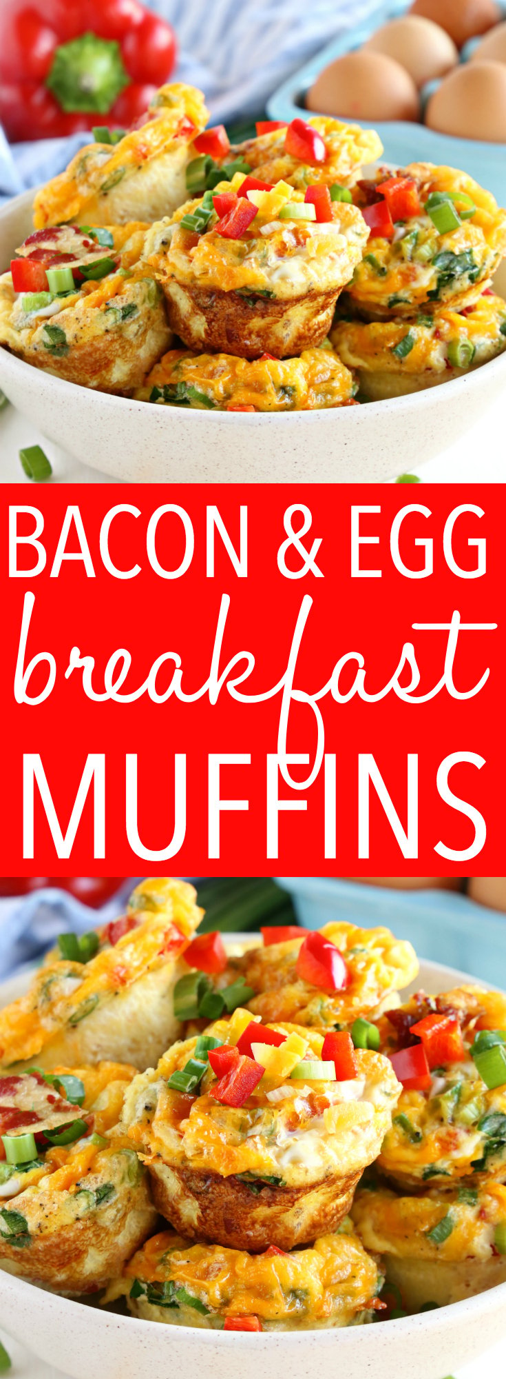 These Bacon and Egg Breakfast Muffins are the perfect make-ahead breakfast for busy mornings! They're packed with veggies and all your favourite breakfast flavours! Recipe from thebusybaker.ca! #muffins #eggmuffins #breakfastmuffins #breakfast #easy #mealprep #makeahead #leftovers #omlette #egg #protein #healthy #cleaneating #onthego #weightloss #lowcarb #keto via @busybakerblog