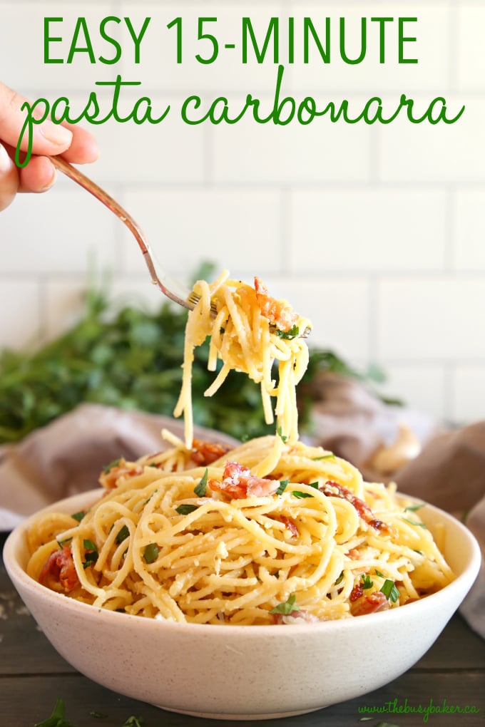 Easy 15-Minute Pasta Carbonara on fork