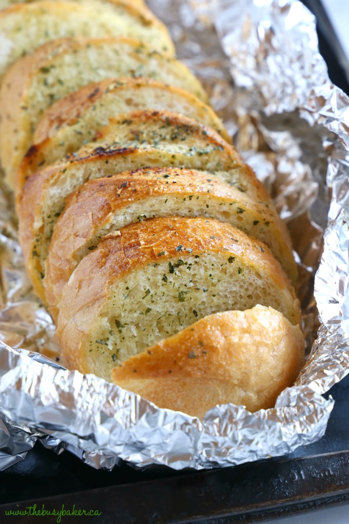 Easy Homemade Garlic Bread in foil package