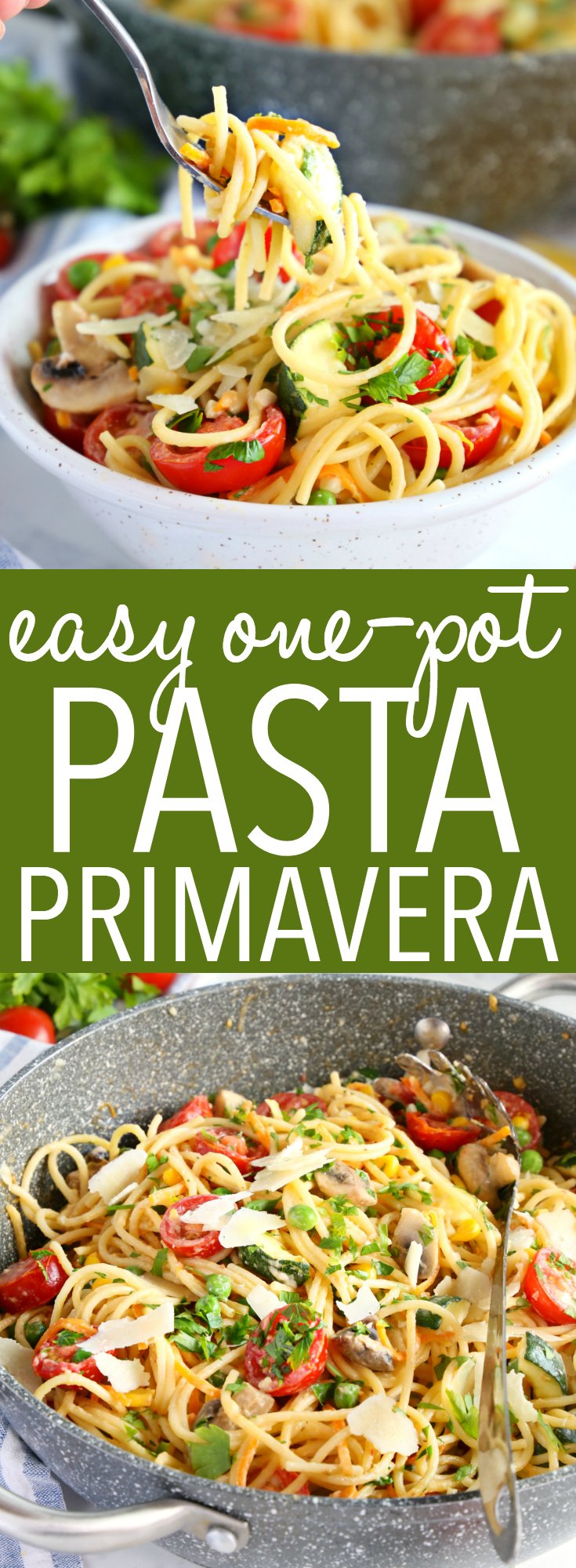 This Easy One Pot Pasta Primavera is going to become your family’s new favourite healthy weeknight meal! It’s made with basic ingredients you probably already have in your kitchen, and it’s so creamy and delicious! Recipe from thebusybaker.ca! #easy #recipe #pasta #onepot #onepan #healthy #veggies #vegetarian #light #weightloss #fresh #farmersmarket #homemade #simple #beginner #vegan #vegetables #sidedish #maindish via @busybakerblog