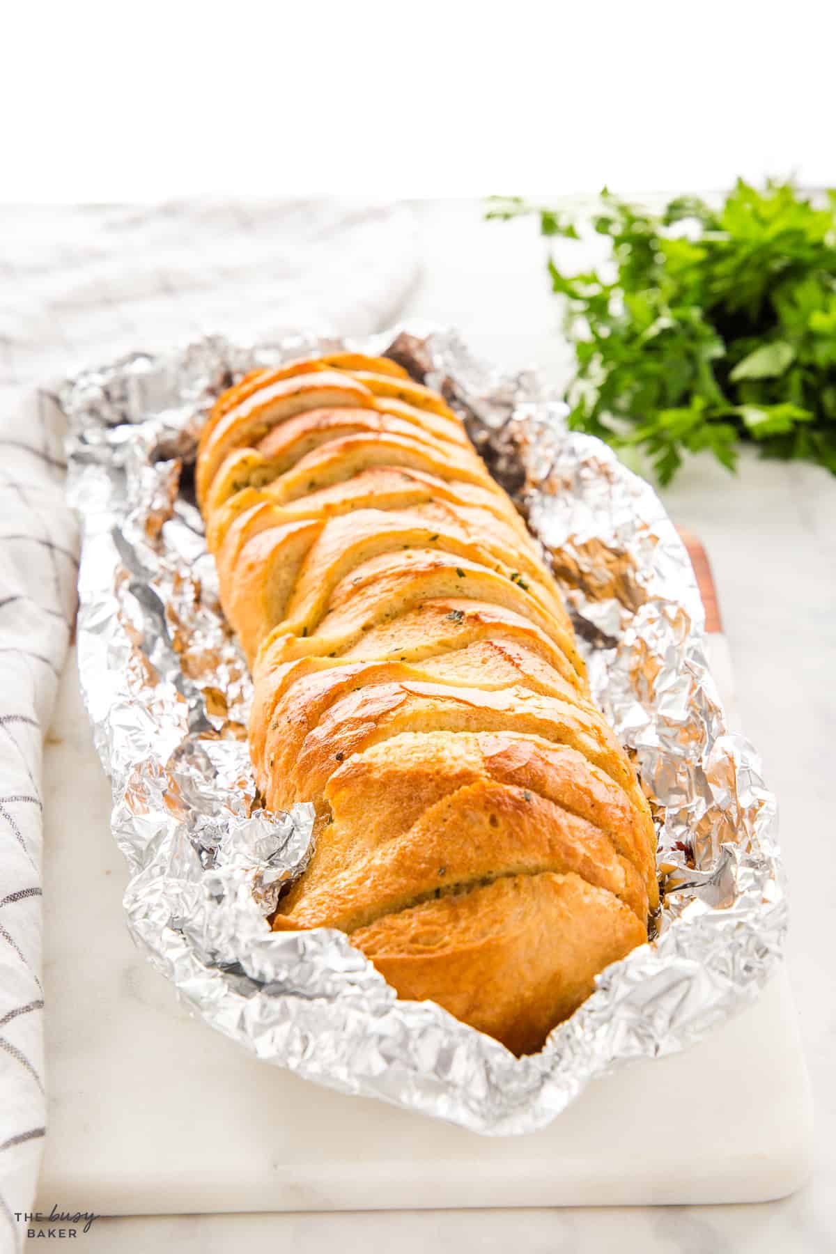 homemade garlic bread in foil
