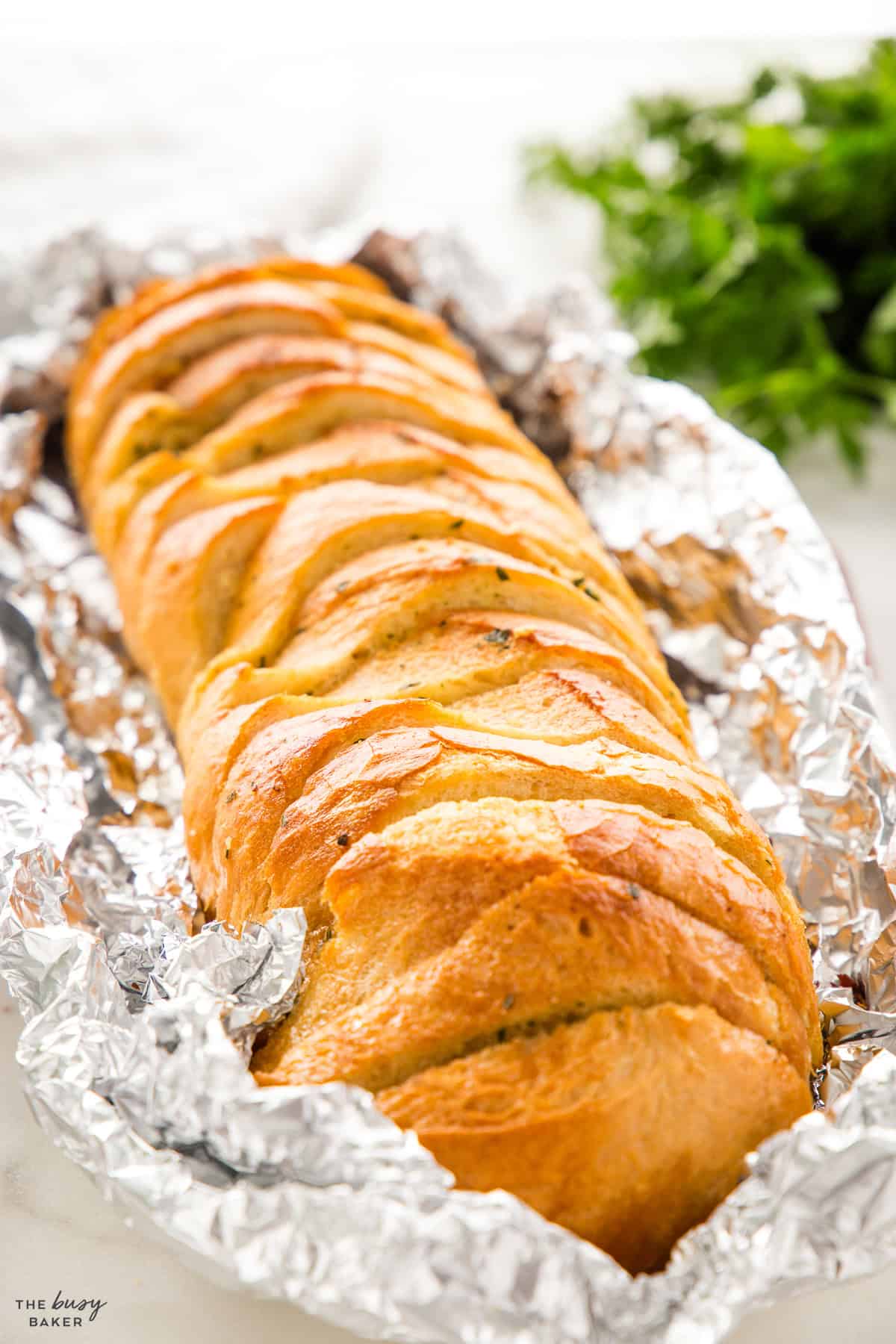 loaf of garlic bread in foil