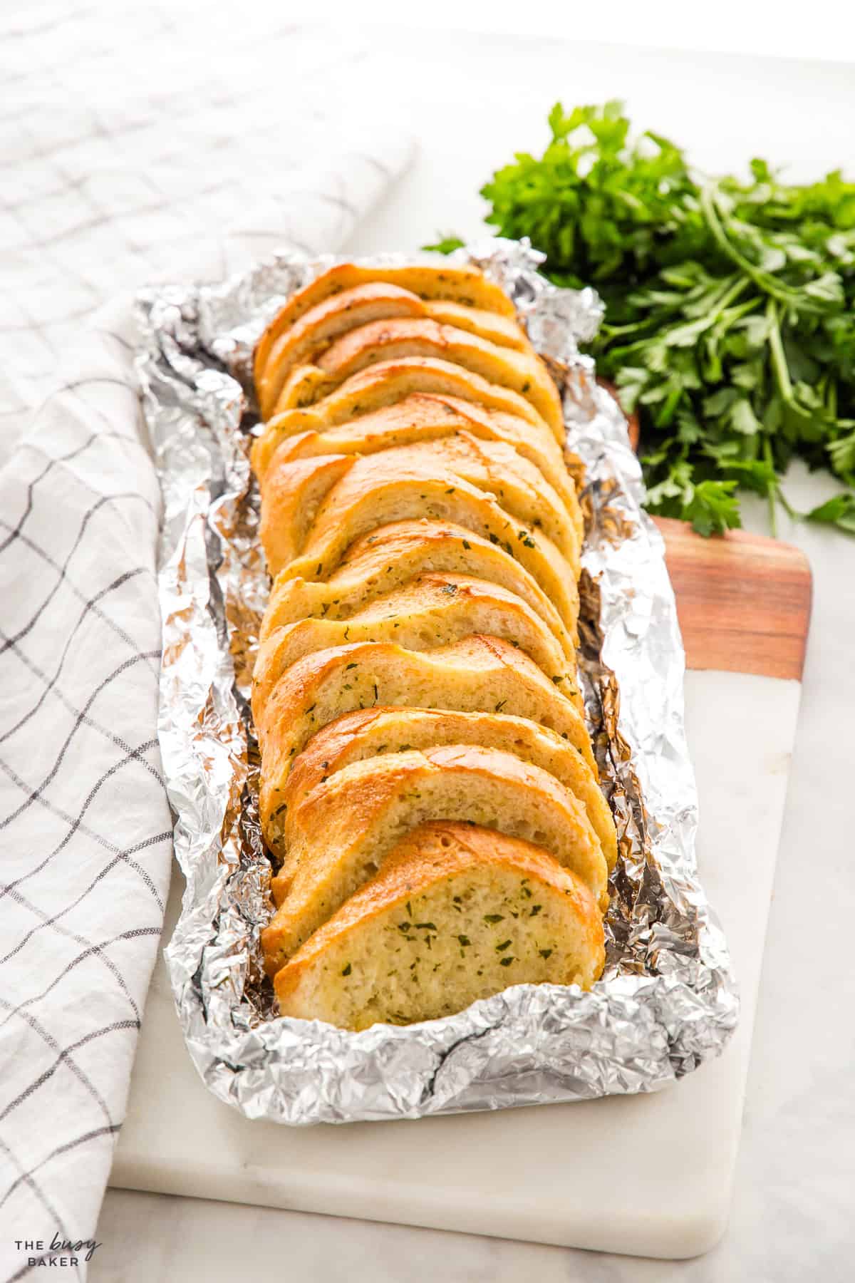 loaf of garlic bread in foil