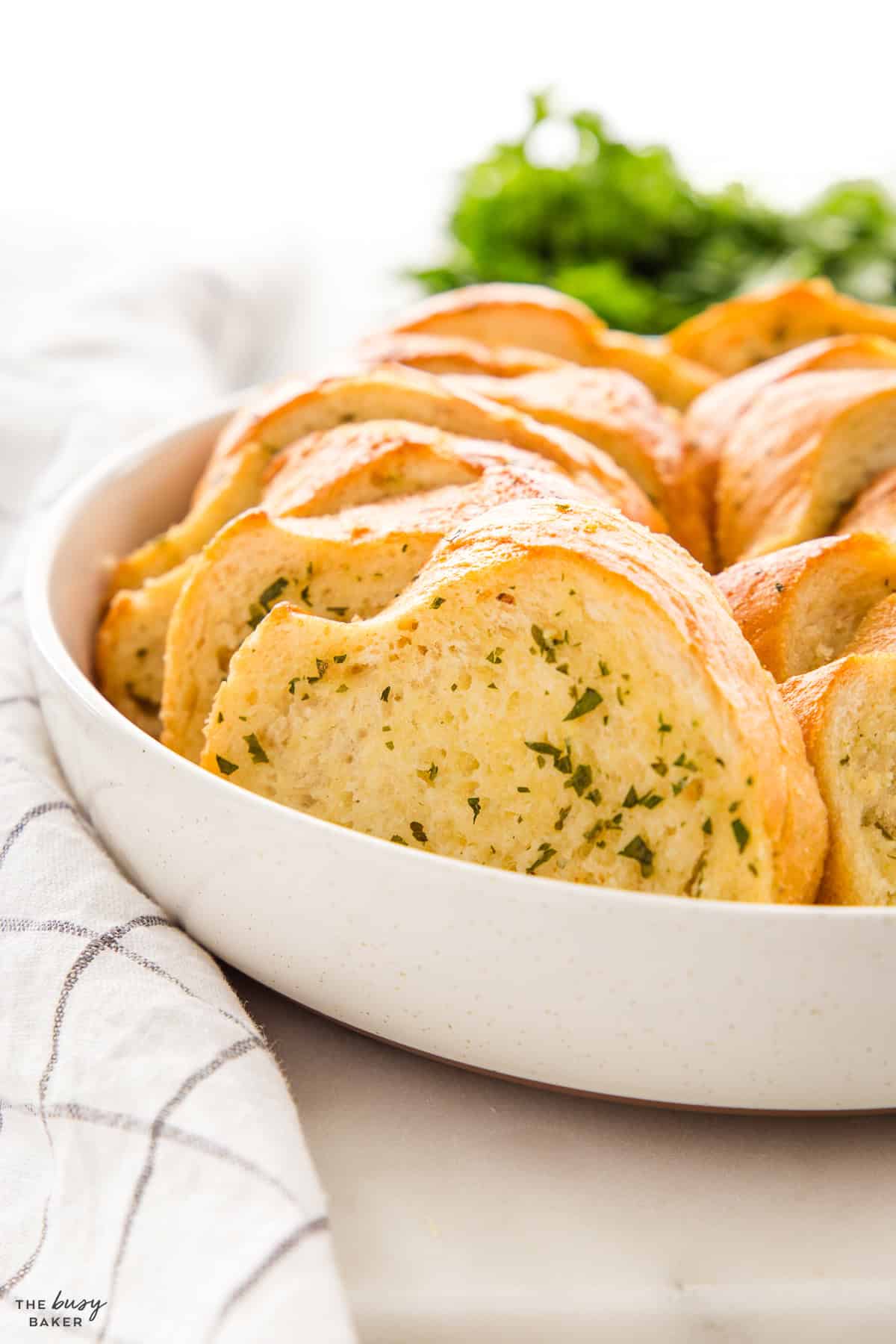 crispy garlic bread with green herbs