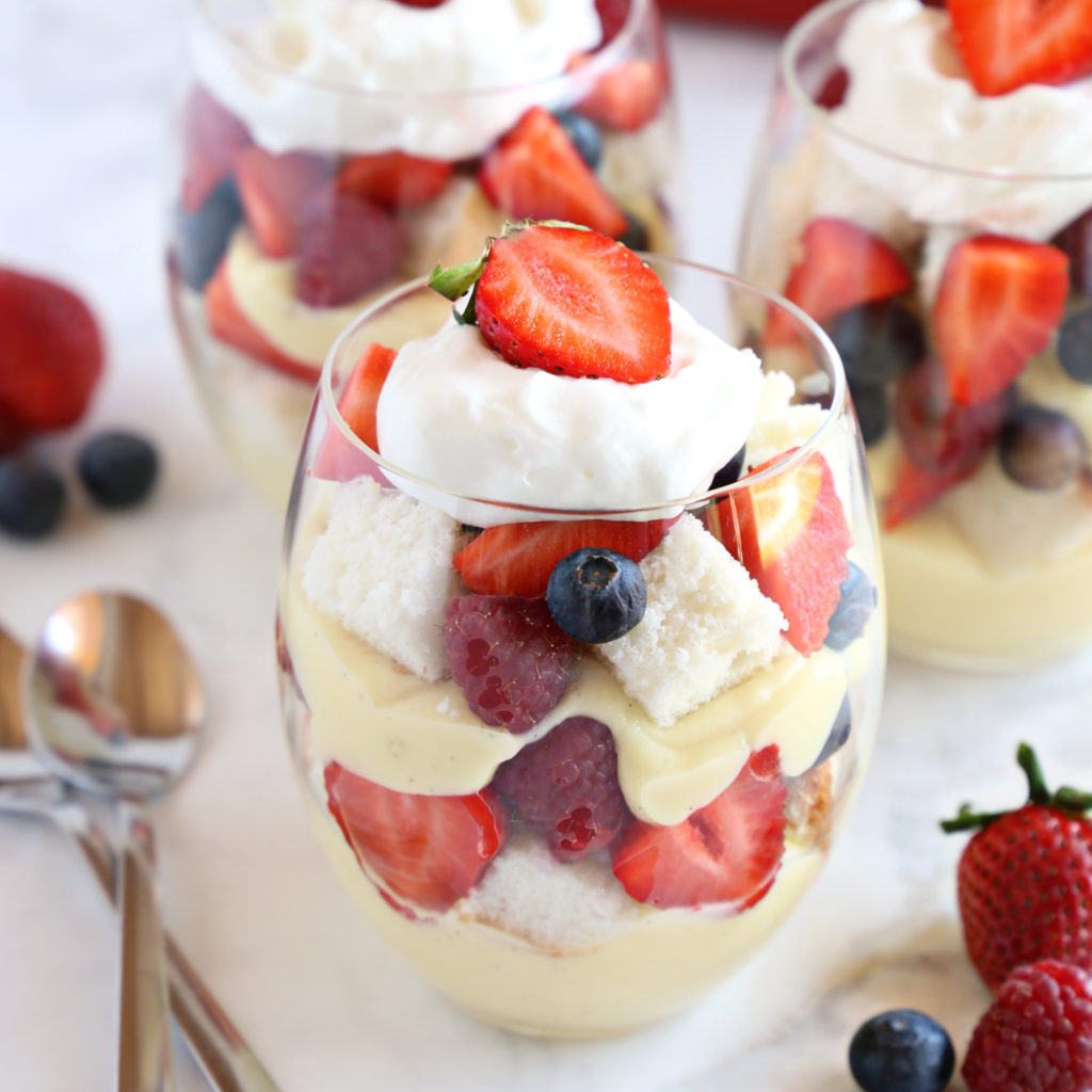 Vanilla Bean Angel Food Cake Trifles with Fresh Berries - The Busy Baker