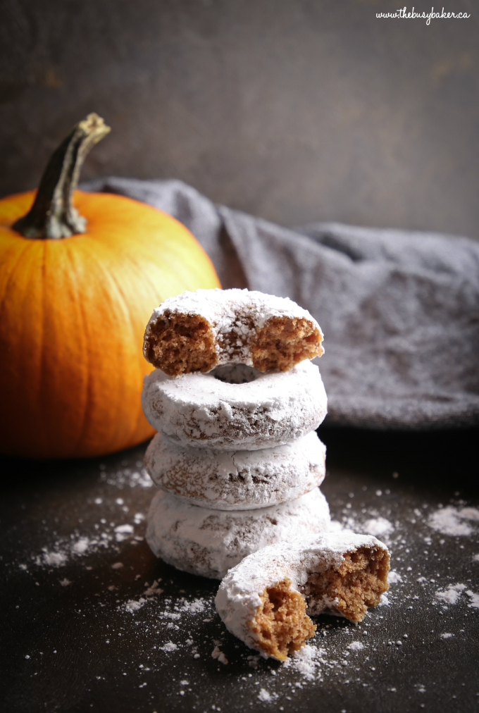 Pumpkin Spice Baked Donuts in stack