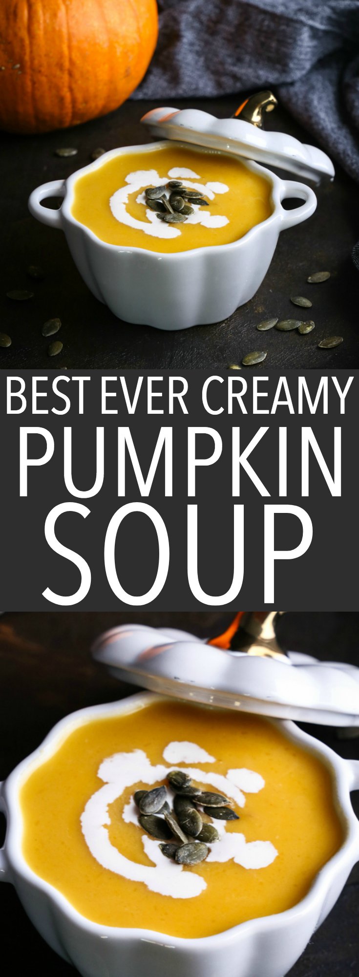 This Pumpkin Soup recipe is velvety smooth and ultra creamy! It's made with fresh roasted pumpkin and a secret ingredient! Recipe from thebusybaker.ca #german #pumpkin #soup #kurbiscremesuppe #germanfood #international #culture #creamy #fall #autumn #comfortfood via @busybakerblog