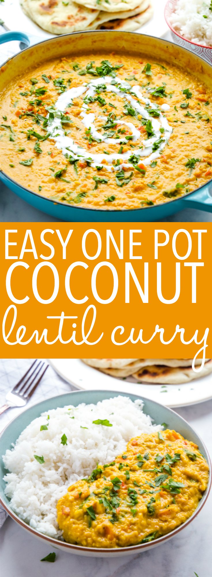 This Easy One Pan Lentil Daal Curry is the perfect easy and healthy weeknight meal that can be made vegetarian, vegan and dairy-free!  Recipe from thebusybaker.ca! #curry #daal #homemade #indianfood #easyindianfood #recipe #curryrecipe #coconutcurry #coconutmilk #vegetarian #vegan #dairyfree #healthy #vegetables #rice #naan via @busybakerblog