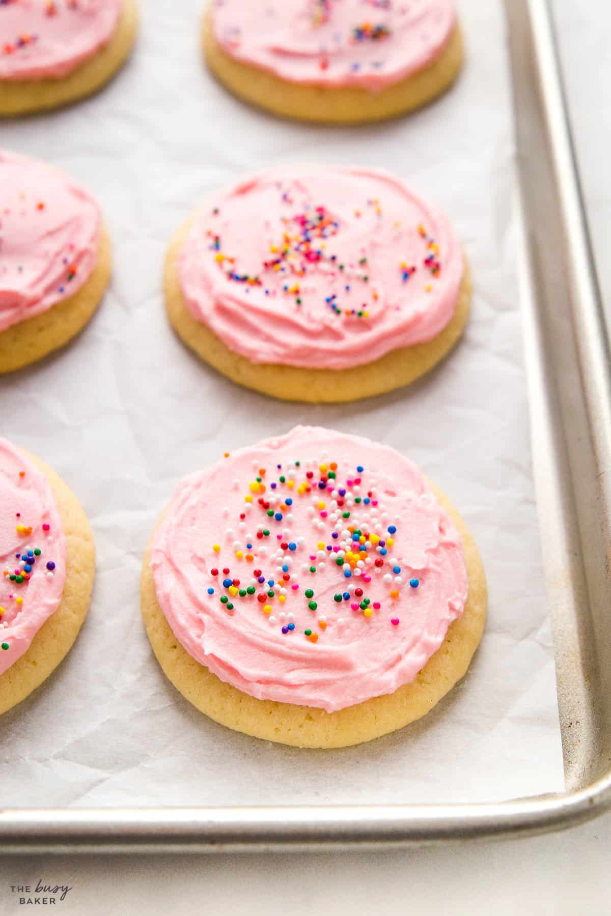lofthouse cookies recipe with pink frosting and sprinkles