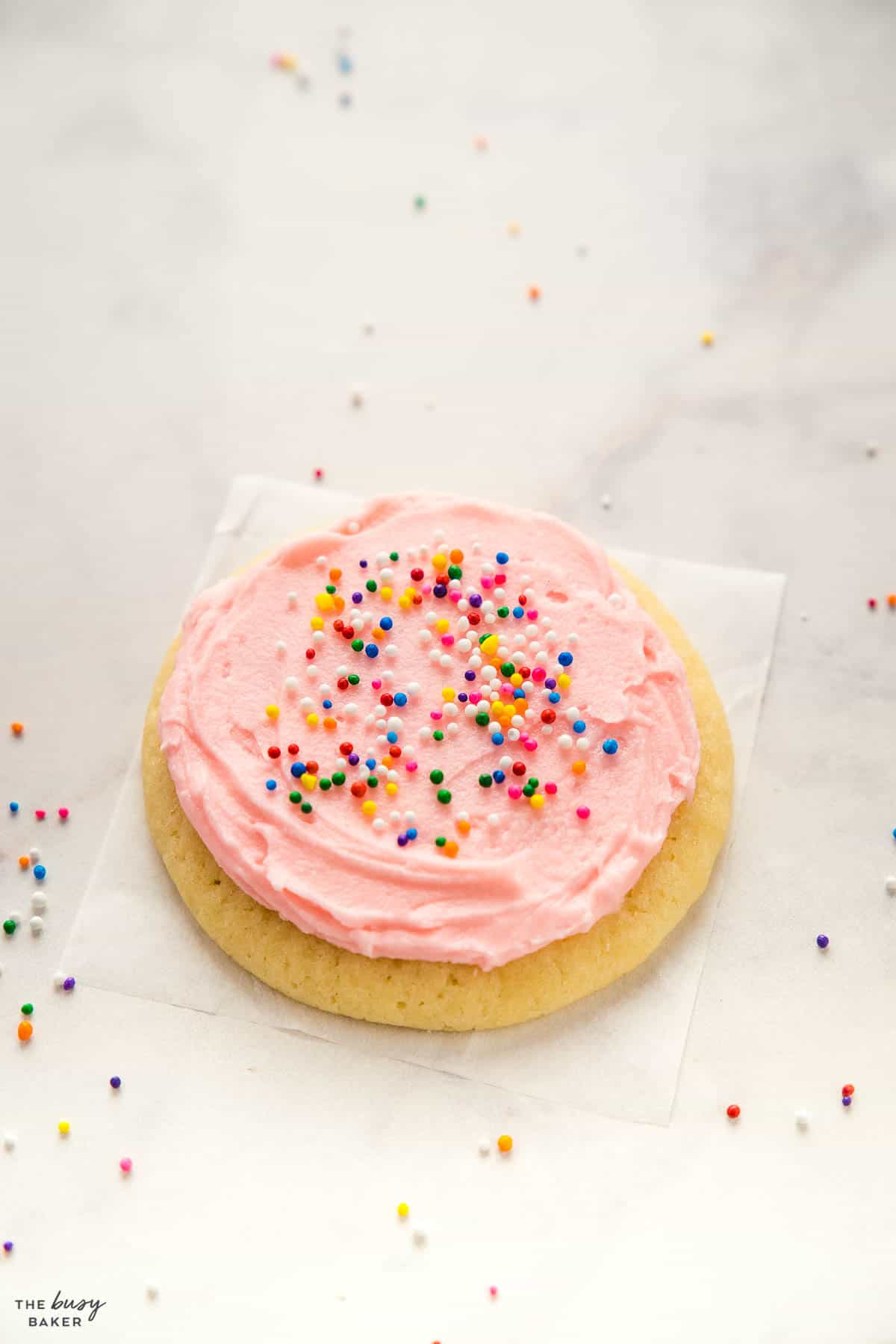 soft and chewy sugar Lofthouse cookie with sprinkles