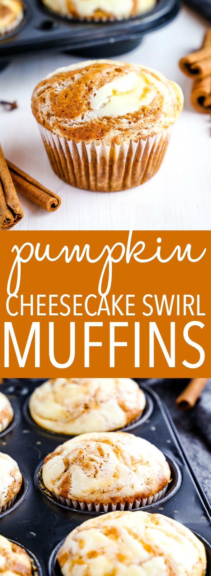 These Pumpkin Cheesecake Swirl Muffins are the perfect fall treat packed with delicious pumpkin spice flavours and a hint of cheesecake! Recipe from thebusybaker.ca! #pumpkin #fall #autumn #muffins #easyrecipe #homemade #pumpkinspice #foodblog via @busybakerblog