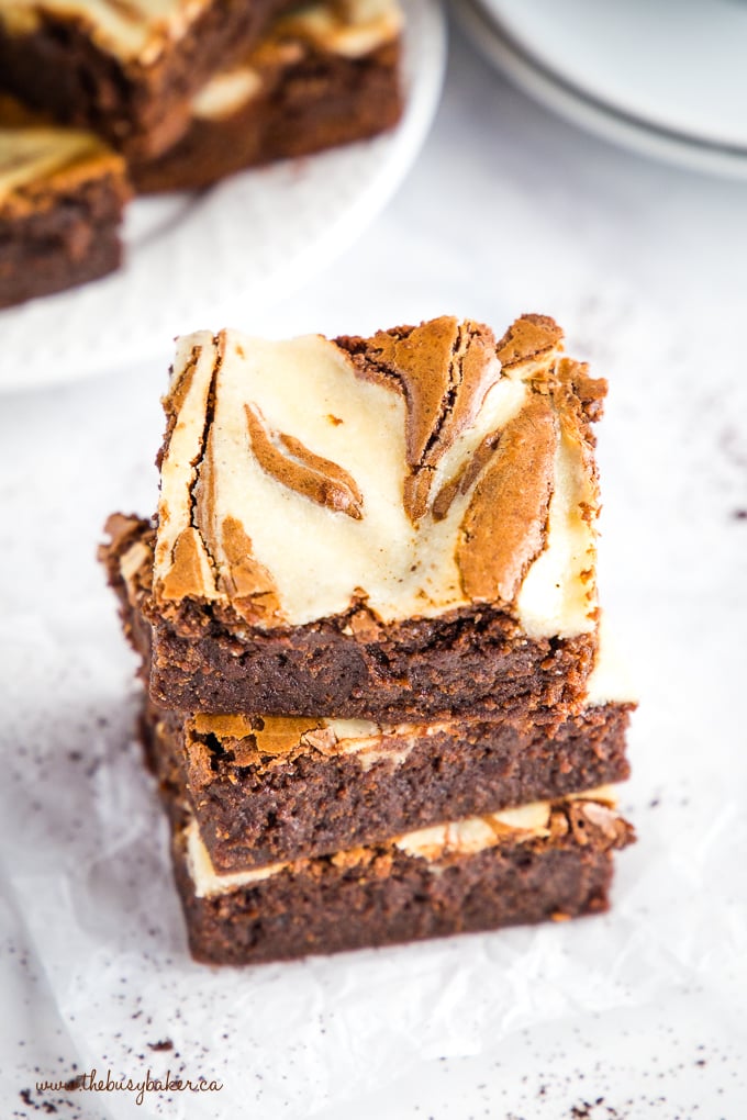 Mocha Cheesecake Brownies with swirl pattern