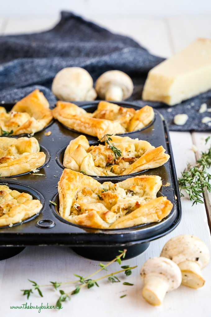 Creamy Parmesan Mushroom Cup Appetizers in muffin tin