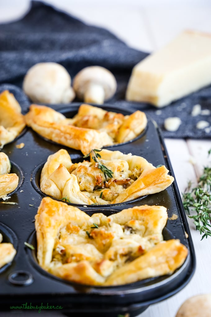 Creamy Parmesan Mushroom Cup Appetizers in muffin tin