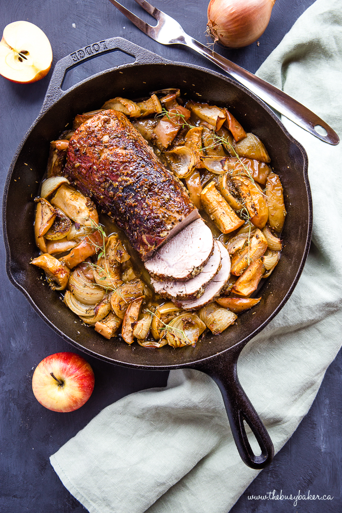 Easy One Pan Maple Glazed Pork with Apples and Onions