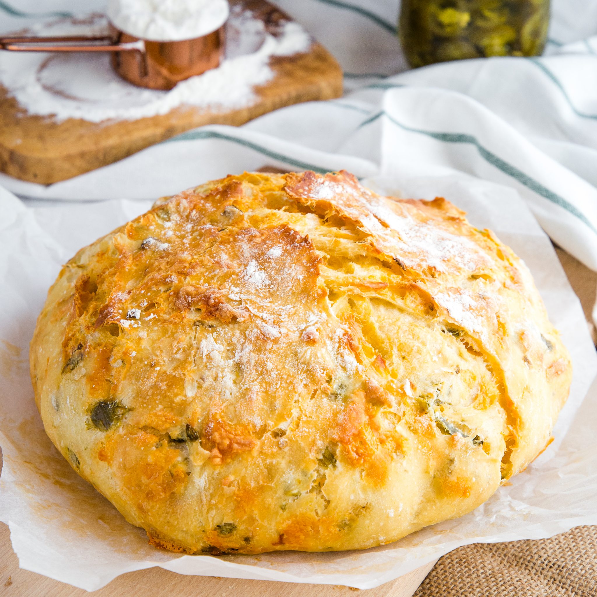 Jalapeno Cheddar Dutch Oven Bread (no knead!) - The Chunky Chef