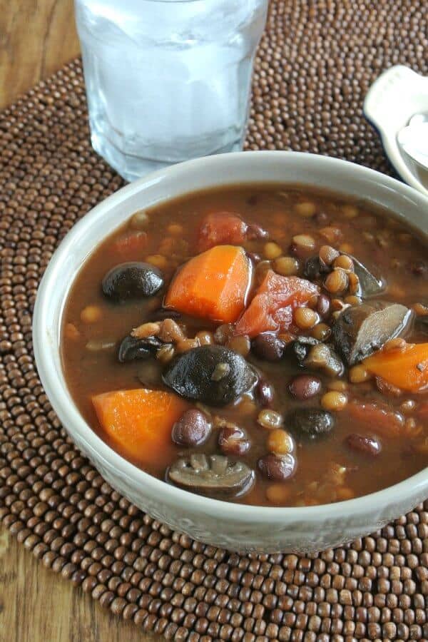bowl of hearty lentil vegetable soup