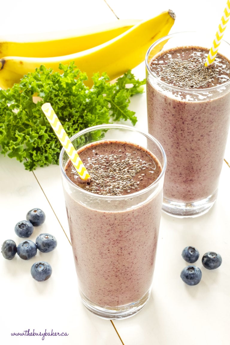 Blueberry Kale Power Smoothie Healthy Breakfast The Busy Baker 