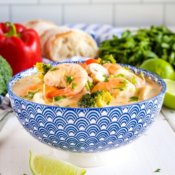 Thai Coconut Curry Shrimp Soup {Dairy Free} - The Busy Baker