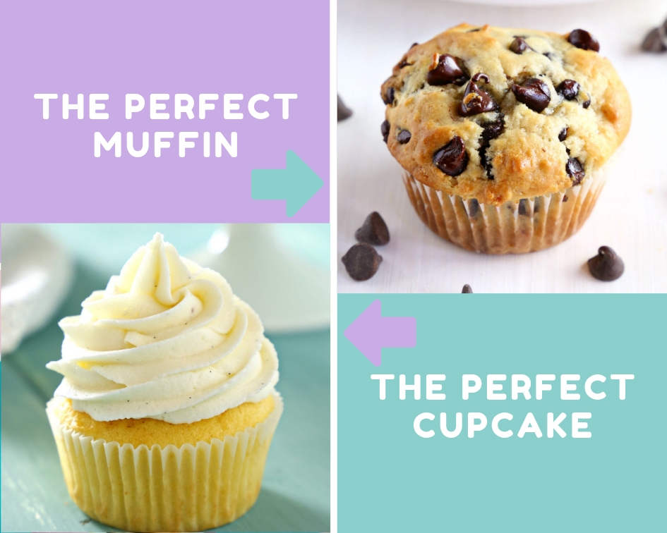 image shows difference between cupcakes and muffins