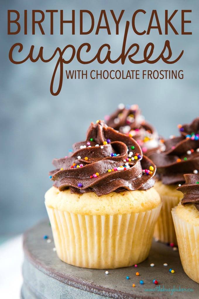 Birthday Cake Cupcakes with Chocolate Frosting