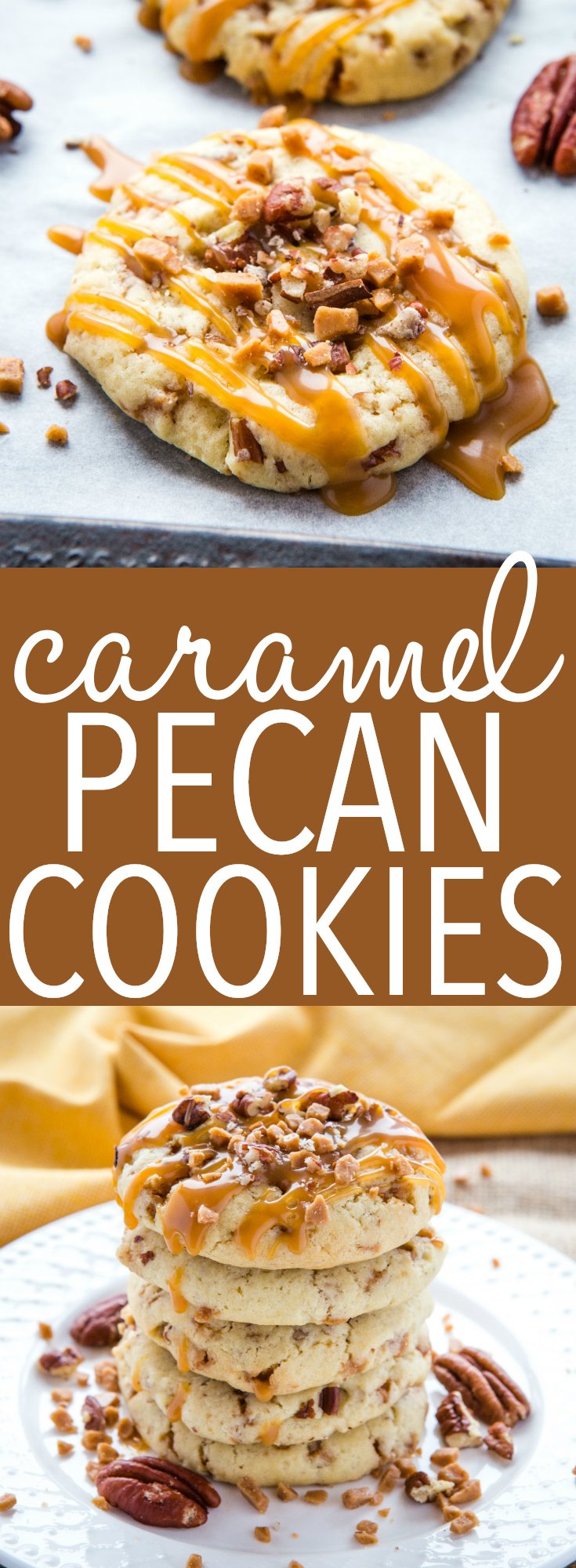 These Caramel Butter Pecan Cookies are the perfect easy-to-make drop cookies for caramel lovers made with chopped pecans! Recipe from thebusybaker.ca! #butterpecan #caramel #cookies #homemade #recipe #easyrecipe #homesteading #skor #butterscotch #sugarcookies #cookie via @busybakerblog