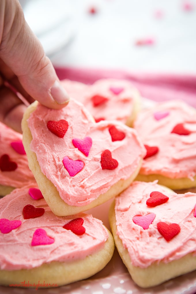 Classic Sour Cream Sugar Cookies with pink frosting