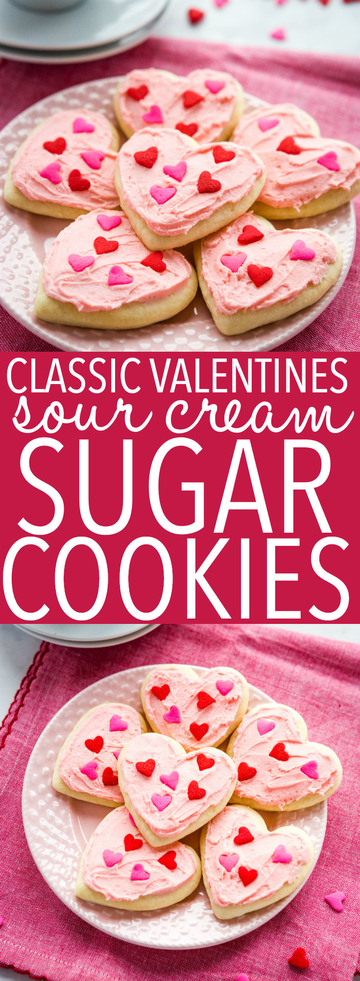 These Classic Sour Cream Sugar Cookies are the perfect old fashioned treat! With simple instructions for the perfect soft & chewy sugar cookies every time! Recipe from thebusybaker.ca! #valentinesday #sugarcookies #cookies #homemade #sourcream #easyrecipe #dessert #hearts #heartcookies #cookiecutters via @busybakerblog