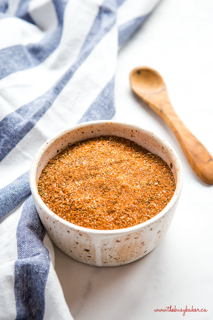 Easy Homemade Cajun Seasoning Blend in speckled pottery bowl