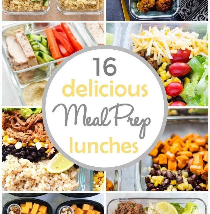 photo colllage of meal prep lunch recipes