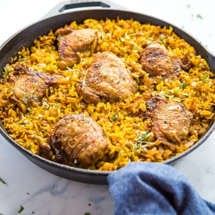 Easy One Pan Chicken with Turmeric Rice - The Busy Baker