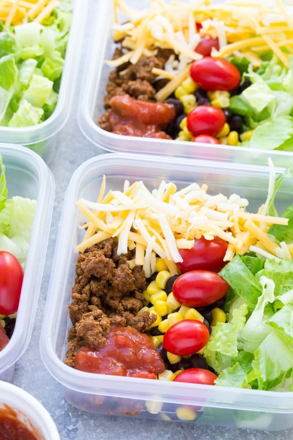 meal prep taco salad lunch bowls