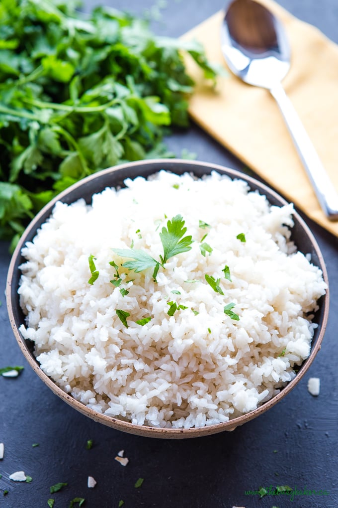 Easy Coconut Lime Rice in pottery bowl
