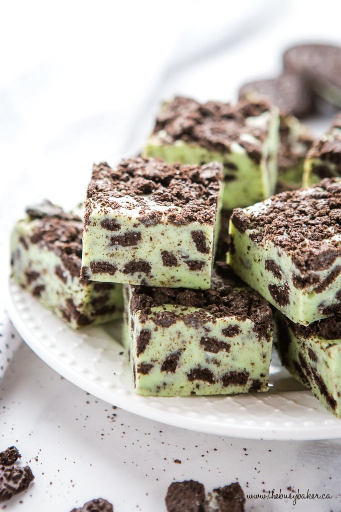 Mint Oreo Fudge on white plate