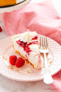 Easy No Bake White Chocolate Raspberry Cheesecake - The Busy Baker