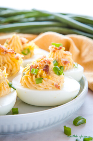 Best Ever Cheddar Bacon Ranch Deviled Eggs - The Busy Baker