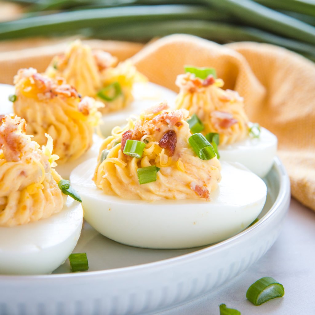 Best Ever Cheddar Bacon Ranch Deviled Eggs - The Busy Baker