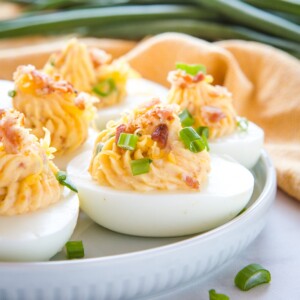 Best Ever Cheddar Bacon Ranch Deviled Eggs