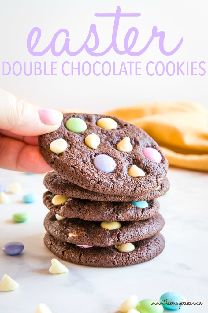 Easter Double Chocolate Cookies with Spring M&Ms