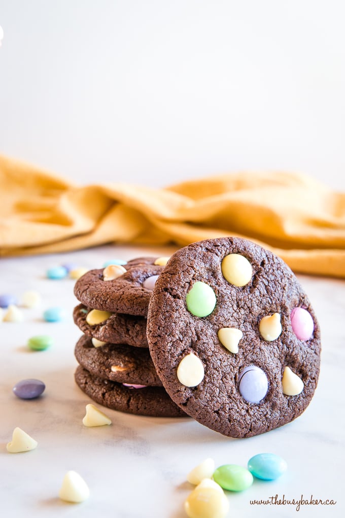 Easter Double Chocolate Cookies with Spring M&Ms