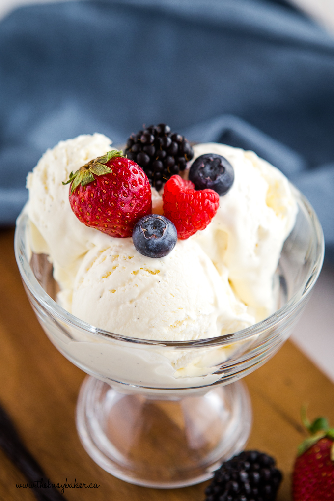 Best Ever No Churn Vanilla Ice Cream with berries