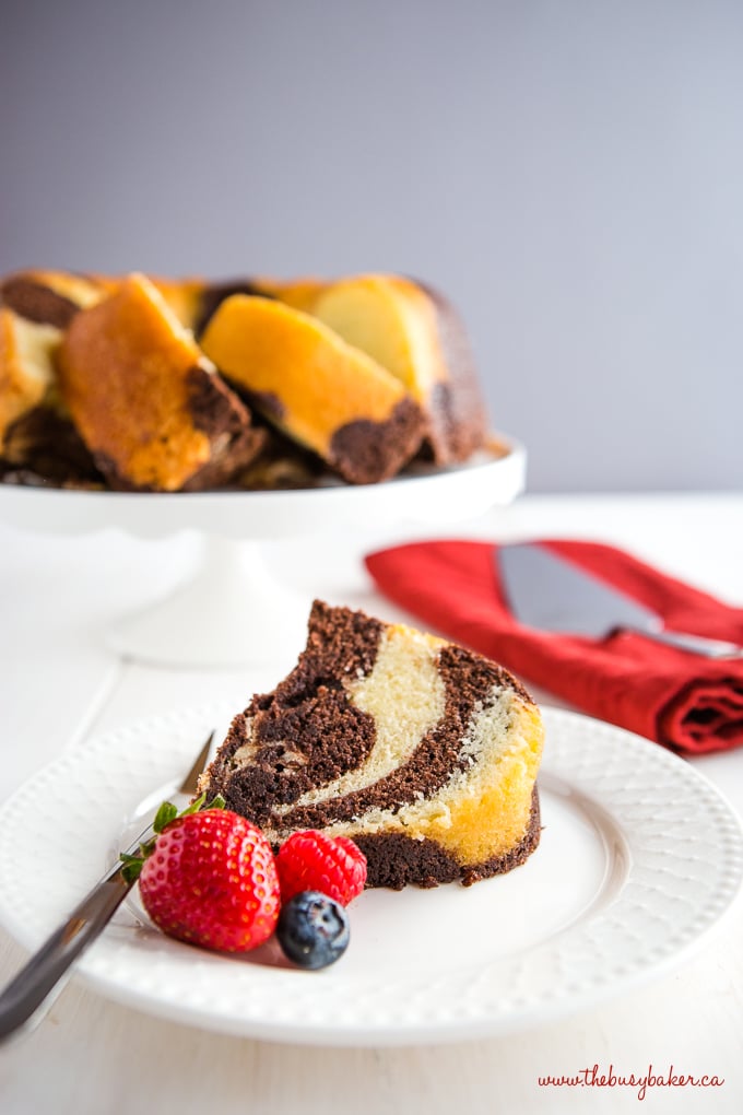 Chocolate Vanilla Marble Pound Cake with berries