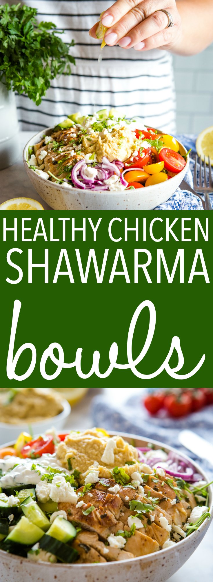 These Low Carb Chicken Shawarma Bowls make the perfect healthy lunch or dinner that's packed with veggies and protein without all the carbs! Perfect for meal prep! Recipe from thebusybaker.ca! #recipe #chicken #shawarma #bowls #oneserving #familymeal #keto #lowcarb #healthy #veggies #mealprep #easy #simple #foodblog via @busybakerblog