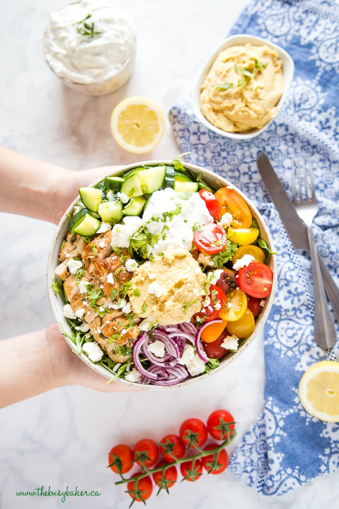 Low Carb Chicken Shawarma Bowls in hands
