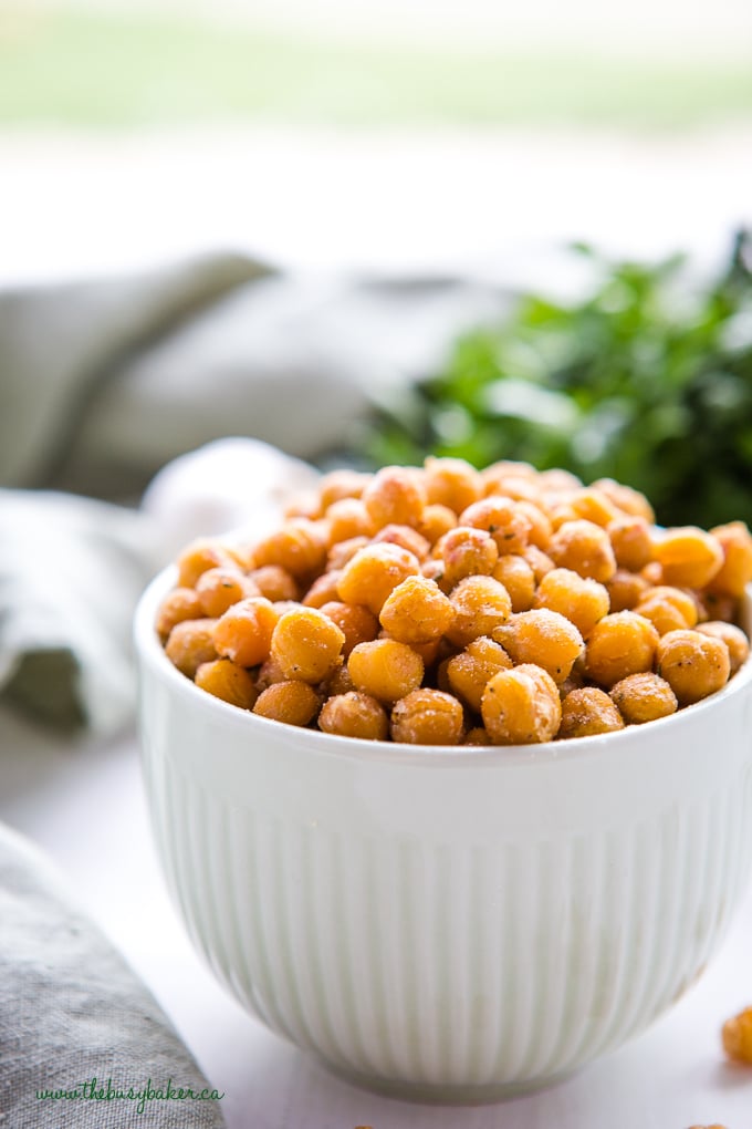 ranch roasted chickpeas in green bowl