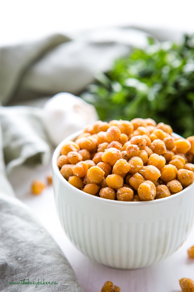 ranch roasted chickpeas in green bowl