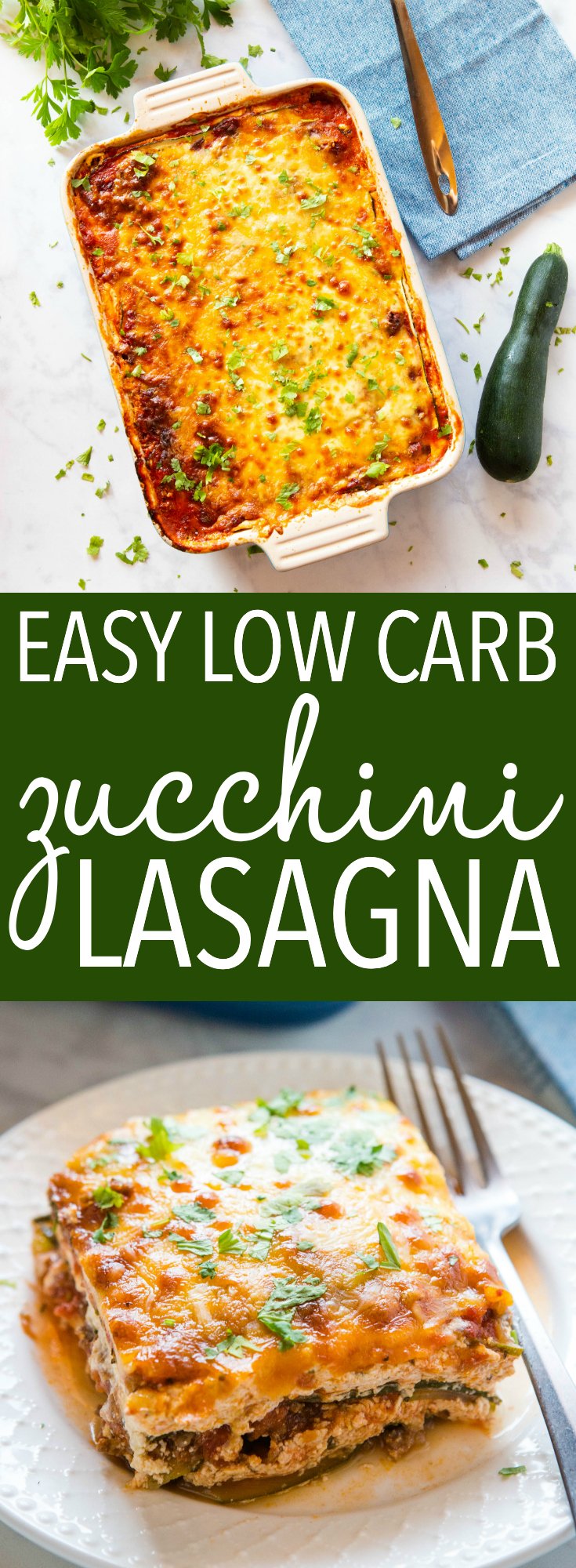 This Low Carb Zucchini Lasagna is the perfect Italian-style comfort food, without the carbs! Flavourful meat sauce, creamy ricotta filling - you won't even miss the noodles! Recipe from thebusbaker.ca! #lowcarb #keto #healthy #weightloss #healthylifestyle #familymeal #mealprep #mealplanning #dinner via @busybakerblog