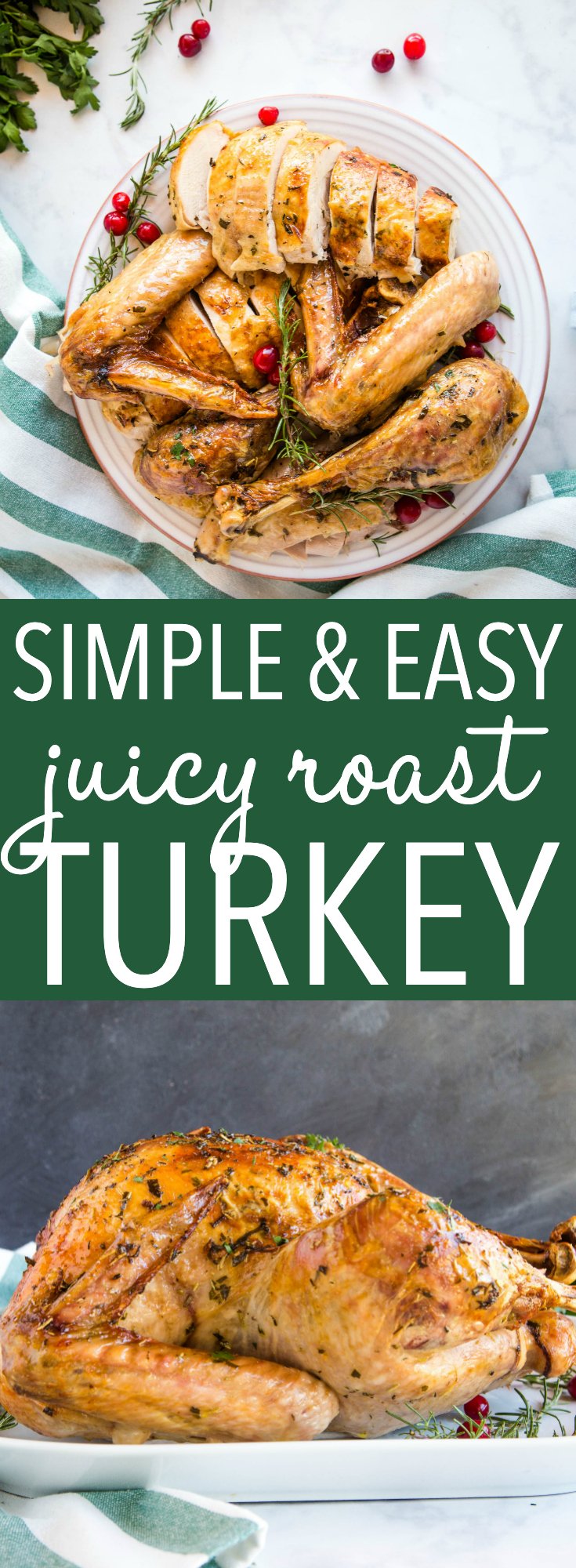 This roasted turkey recipe is the perfect way to make it for Thanksgiving or Christmas. Use my no-fail tips for delicious juicy turkey every time! Recipe from thebusybaker.ca! #thanksgiving #roastedturkeyrecipe #juicyturkey #christmas #dinner #nofail #holidaytable via @busybakerblog