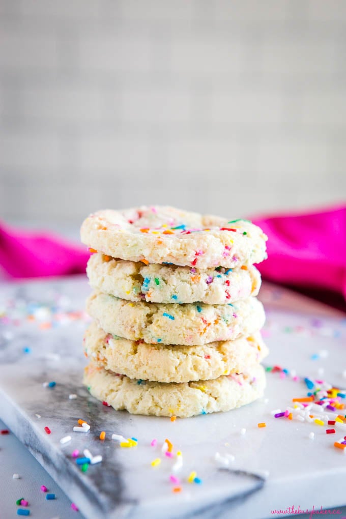 stack of funfetti sugar cookies