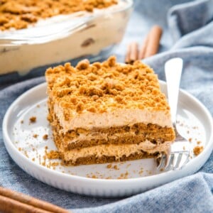 slice of no bake gingerbread pumpkin icebox cake